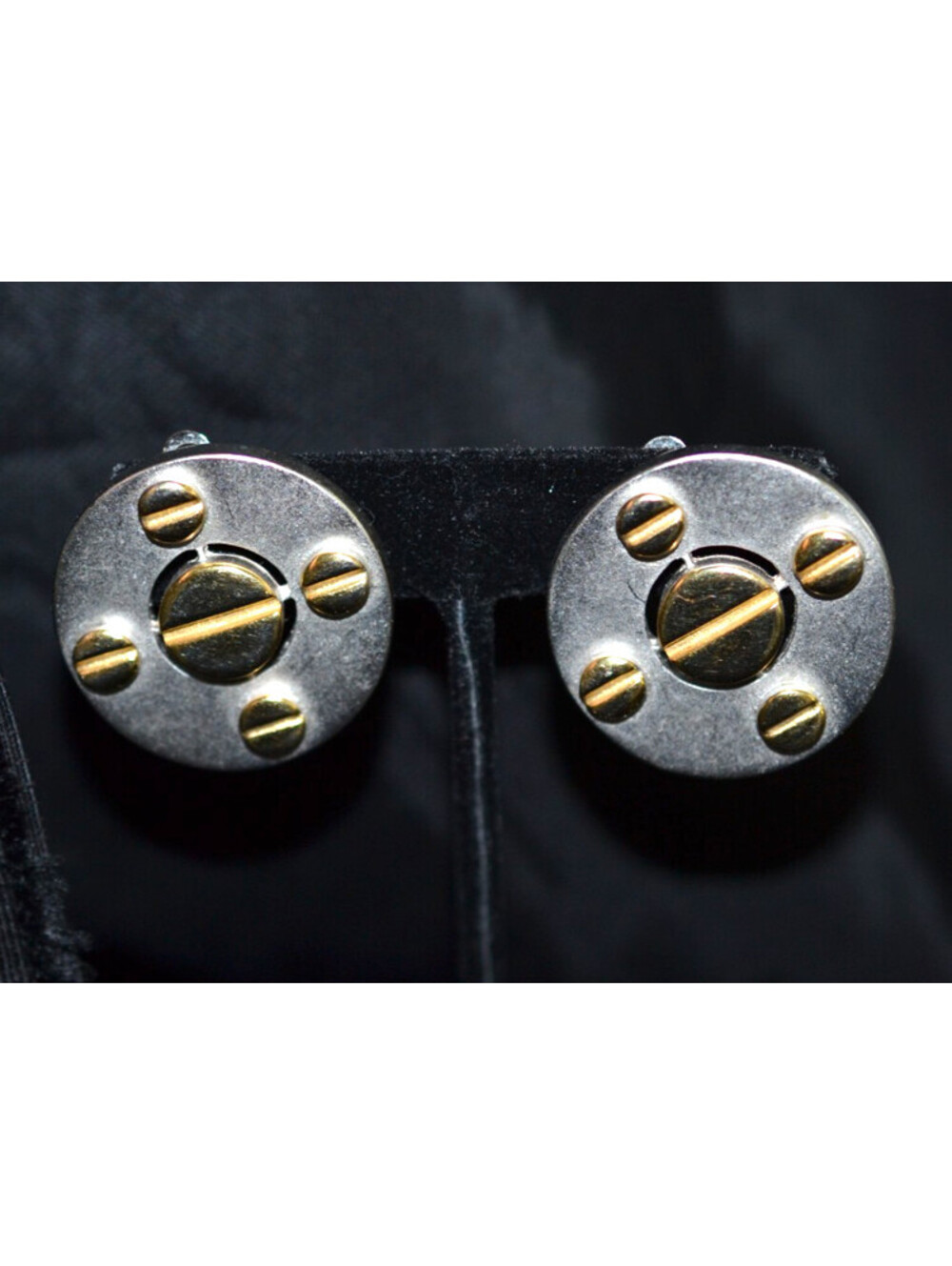 Vintage Erwin Pearl Two Tone Industrial Clip-On Earrings Signed 1.25"